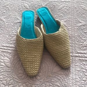 Straw and leather slip on shoes, size 7